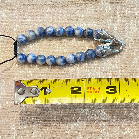 Goth Punk Biker Style Blue Stone Beaded Bracelet Men's Dragon Claw Jewelry - Picture 4 of 5